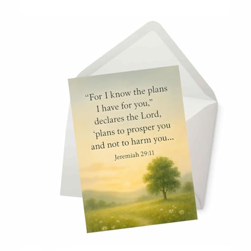 PICTURE THIS PRINTS Jeremiah 29:11 Prayer Encouragement Card, Bible Verse Prosperity Card, Plans to Prosper You Religious Support Greeting Card, Comes with Envelope (5x7”)
