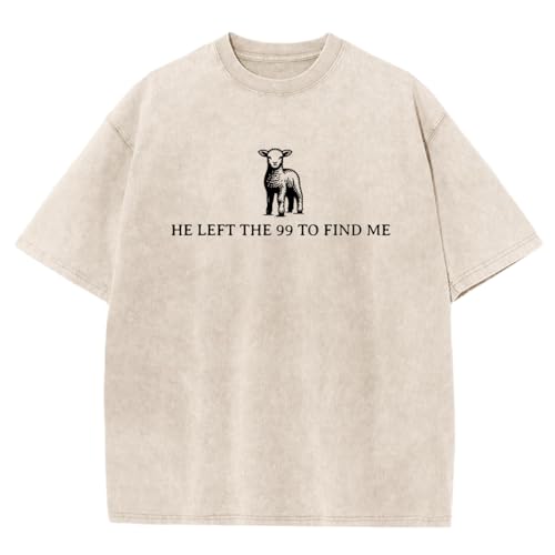 Christian Shirts for Men He Left The 99 to Find Me Shirt Jesus Religious Bible Verse Oversized Washed Graphic Tees - color: Apricot2, size: XX-Large