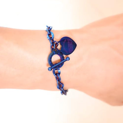 Heart Charm Bracelet Plated 18K Gold/Silver/Rose Gold Bible Scripture Heart Bracelet for Women Jewelry Gift Her Link Chain OT Clasp Stainless Steel - color: Blue（7.1 inch）