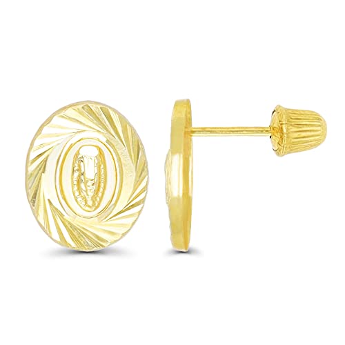14K Yellow Solid Gold Religious Earrings | Virgin Mary & Lady Guadalupe Stud Earrings - color: ScrewBack-Our Lady of Guadalupe Medal