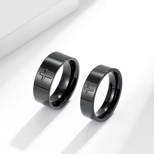 Men's Cross Ring Black/Silver Christian Wedding Band Stainless Steel - color: 6mm,black