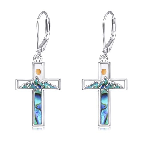 AOBOCO Mustard Seed Earrings for Women Sterling Silver Mountain Cross Earrings Dangle Christian Religion Jewelry Mothers Day Birthday for Mom Wife Friends - style: Mustard Seed Cross