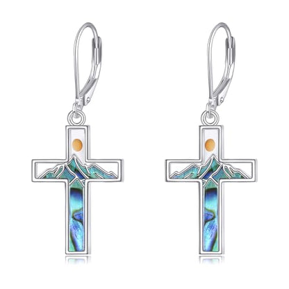 AOBOCO Mustard Seed Earrings for Women Sterling Silver Mountain Cross Earrings Dangle Christian Religion Jewelry Mothers Day Birthday for Mom Wife Friends - style: Mustard Seed Cross