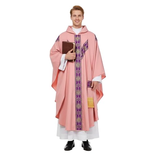 FAD-4U Church Catholic Priest Chasubles Vestments for Church Mass Vestments Robe with Stole - color: Pink&purple