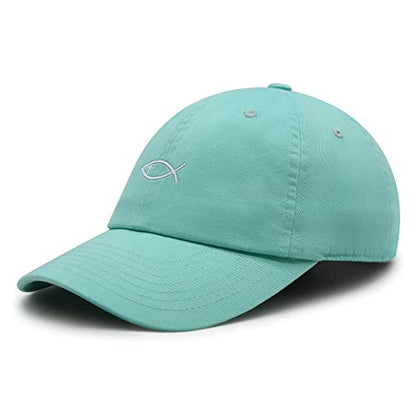 JPAK Jesus Fish Symbol Premium Dad Hat Embroidered Cotton Baseball Cap Symbol of Christianity - color: Mint