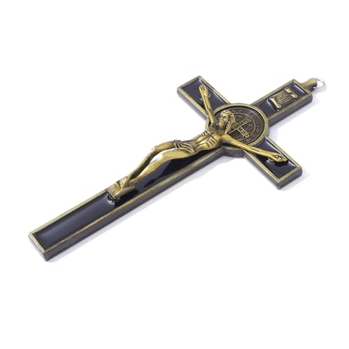 KOMI 7.5" Metal Crucifix Wall Cross with Black Enamel Catholic Jesus Cross - color: Black-Gold