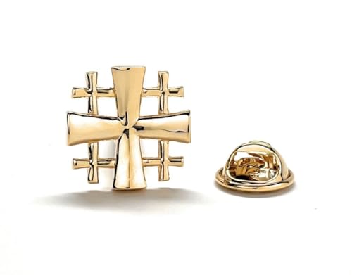 Gold Jerusalem Cross Lapel Pin – Christian Crusader Shield Brooch for Men, Religious Gift for Pastors, Clergy, Baptism, Confirmation, Handmade Church Jewelry
