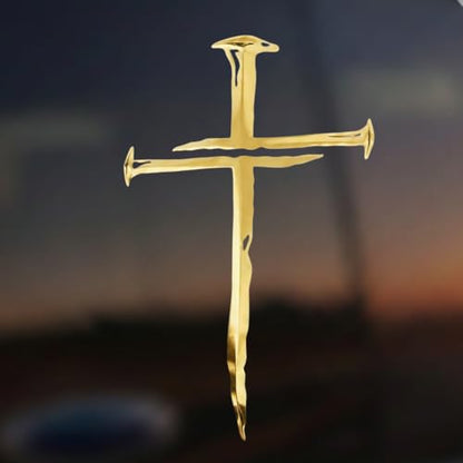 Cross of Nails Sticker - Vinyl Christian Sign Decal, Pack of 2, 6'' (Gold) - color: Gold
