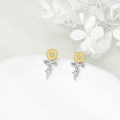 POPLYKE Faith Cross Flower Stud Earrings for Women Sterling Silver Dangle Earring Jewelry Gifts for Women Mom Wife - style: Sunflower
