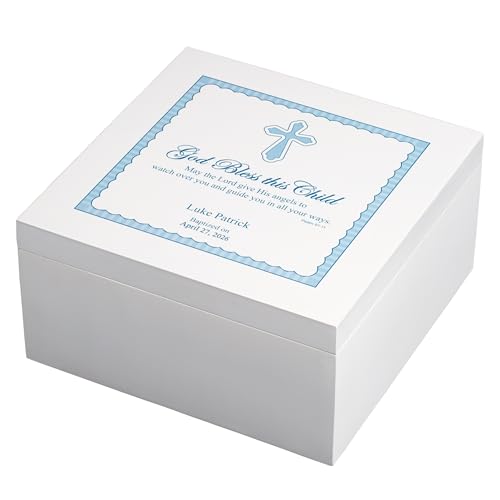 Let's Make Memories Personalized Keepsake Box for Blessed Child - Memories Box - Baptism - Confirmation - Memento Storage - For Boys - 6" Hx12 Sq - God Bless - Blue - color: God Bless - Blue Text