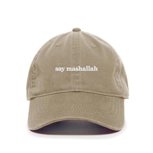 DSGN By DNA Say Mashallah Embroidered Hat Islamic Muslim Faith Inspired Cotton Baseball Cap Adjustable Dad Hat for Men&Women - color: Khaki