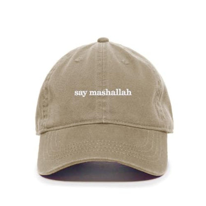 DSGN By DNA Say Mashallah Embroidered Hat Islamic Muslim Faith Inspired Cotton Baseball Cap Adjustable Dad Hat for Men&Women - color: Khaki