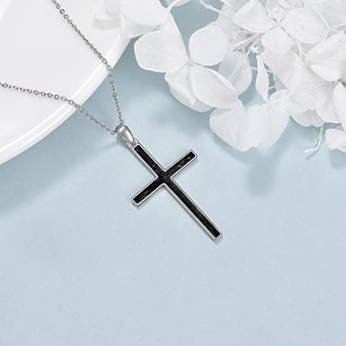 YFN Cross Necklace Sterling Silver Religious Cross Pendant Jewelry Christian Gifts for Women Men - style: C. Black Tourmaline