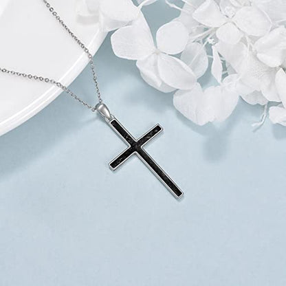YFN Cross Necklace Sterling Silver Religious Cross Pendant Jewelry Christian Gifts for Women Men - style: C. Black Tourmaline