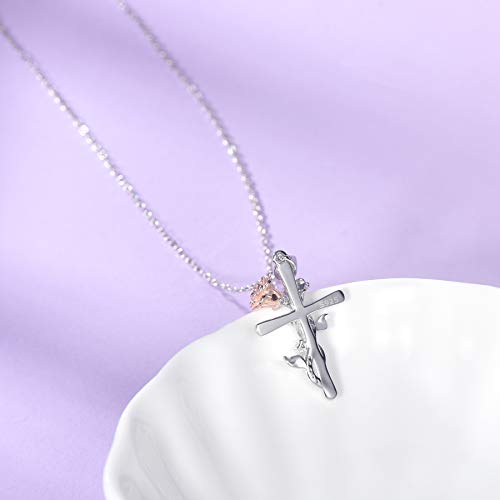 Distance Cross Necklace for Women 925 Sterling Silver Jewelry Pendant Necklace for Mom Wife Gift for Mother's Day or Birthday - style: Cross Necklace