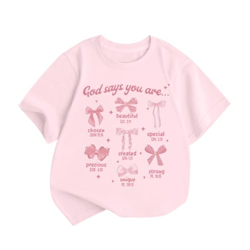 KEEVICI Cute Girls Bow God Shirt Christian Graphic Tees Jesus Shirts for Kids Bible Verse Inspirational Religious T Shirts - color: Pink, size: 9-10 Years