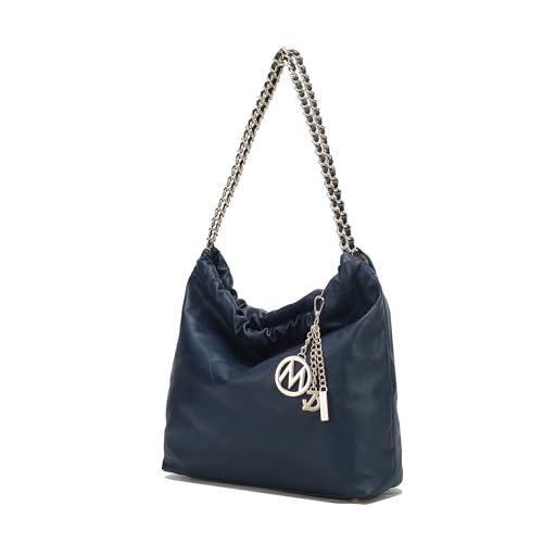 MKF Collection Shoulder Bag for Women, Vegan Leather Top Handle Pocketbook Large Hobo Bag Work Handbag Purse By Mia K - color: Celestine Navy