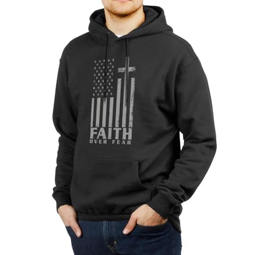 Faith over Fear Hoodie Christian Gifts for Men Jesus Sweatshirts Christian Hoodies - size: Large