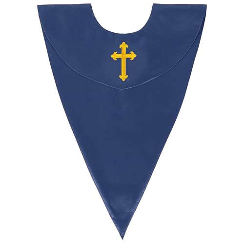 GradPlaza Unisex V Shape Church Choir Stole with Gold or White Embroidery Cross for Adults Church - color: Navy, style: Gpld Cross