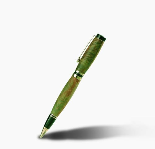Hand Crafted Masonlin Series Ballpoint Luxury Pen, Yellow Green Maple Burl Wood With Golden Titanium Fine Writing Instrument, Elegant Writing Pen With Gift Box - color: Green