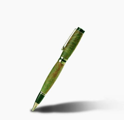 Hand Crafted Masonlin Series Ballpoint Luxury Pen, Yellow Green Maple Burl Wood With Golden Titanium Fine Writing Instrument, Elegant Writing Pen With Gift Box - color: Green