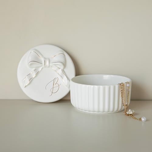 COLLECTIVE HOME Ceramic Jewelry Box with Bow, Nightstand Vanity Decor(B) - color: B