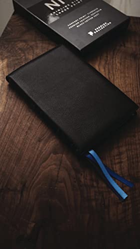 NIV, Thinline Bible, Large Print, Premium Goatskin Leather, Black, Premier Collection, Black Letter, Art Gilded Edges, Comfort Print
