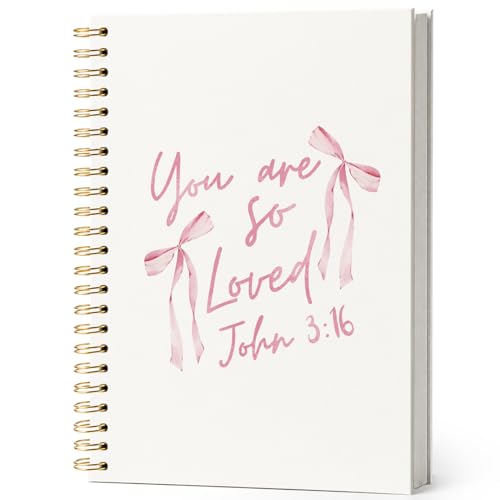 Pink Ribbon Bow Christian Notebook Journal, Christian Gifts for Women, You Are So Loved Bible Verse Notebooks for Work, Religious Scripture Hardcover Spiral Notebook Journal 5.5x8.3 - color: JOHN 3:16
