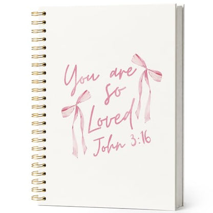 Pink Ribbon Bow Christian Notebook Journal, Christian Gifts for Women, You Are So Loved Bible Verse Notebooks for Work, Religious Scripture Hardcover Spiral Notebook Journal 5.5x8.3 - color: JOHN 3:16
