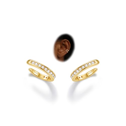 Subiceto 925 Sterling Silver Ear Cuffs Non Piercing - Adjustable Hypoallergenic 14K Gold Plated Clip On Earrings for Women Cubic Zirconia Silver Ear Cuff Helix Cartilage Fake Piercing - color: 06 Simple CZ Gold Tone