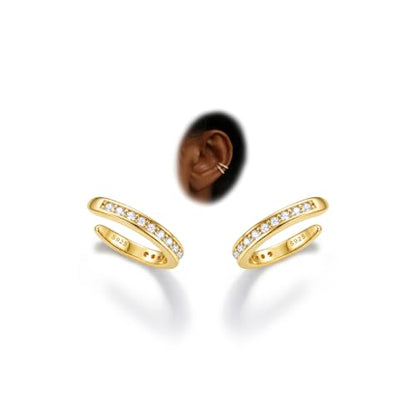 Subiceto 925 Sterling Silver Ear Cuffs Non Piercing - Adjustable Hypoallergenic 14K Gold Plated Clip On Earrings for Women Cubic Zirconia Silver Ear Cuff Helix Cartilage Fake Piercing - color: 06 Simple CZ Gold Tone