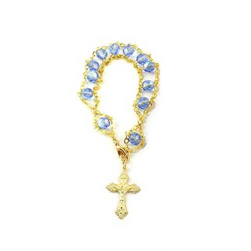 Rosary Bracelet First Communion Catholic Gift - Ladder Design with Blue Beads