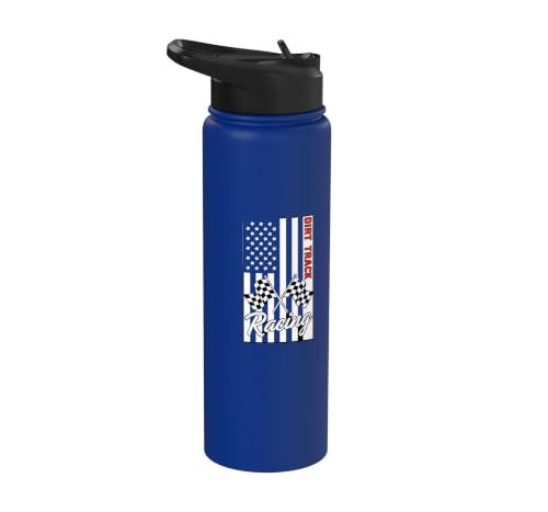 Car Dirt Track Racing Checkered Flag American Flag Racing Stainless Steel Insulated Water Bottle - color: Royal Blue