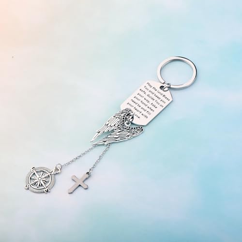 BEKECH May The Lord Bless You And Keep You Safe Guardian Angel Charm Keychain Scripture Bible Verse Christian Blessing Gift