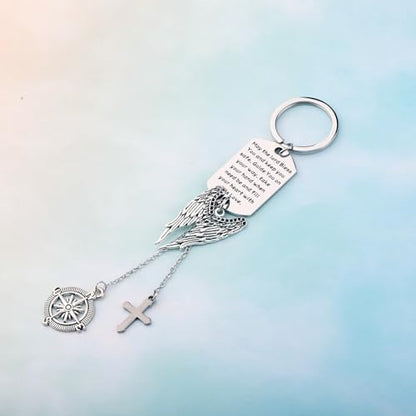 BEKECH May The Lord Bless You And Keep You Safe Guardian Angel Charm Keychain Scripture Bible Verse Christian Blessing Gift