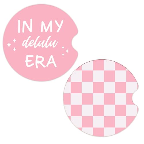 Ceramic Car Coasters – Absorbent Car Cup Holder Coaster Set for Women, Cute Aesthetic Car Accessories for Girls, 2 Pack (Deep Rose) - color: Deep Rose