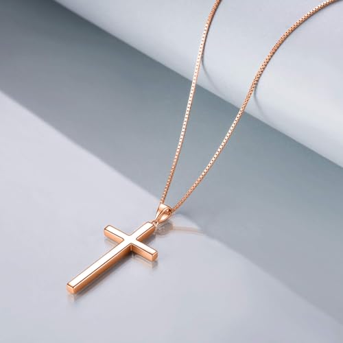 POPLYKE Cross Necklace 925 Sterling Silver Philippians 4:13 I Can Do All The Things Inspirational Necklace Gifts for Women Men 20+2'' - color: Rose Gold
