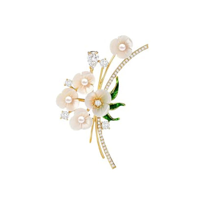 Brooch Pins For Women Fashion Elegant Brooches Lapel Badges Coat Sweater Scarves Shawl Dress Accessory Wedding Party Prom Jewelry - color: Golden+White Plum Blossom Brooch