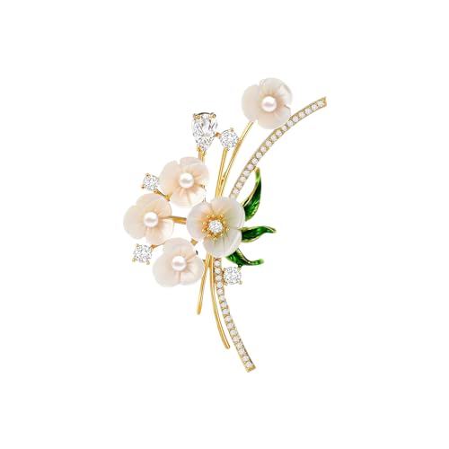 Brooch Pins For Women Fashion Elegant Brooches Lapel Badges Coat Sweater Scarves Shawl Dress Accessory Wedding Party Prom Jewelry - color: Golden+White Plum Blossom Brooch