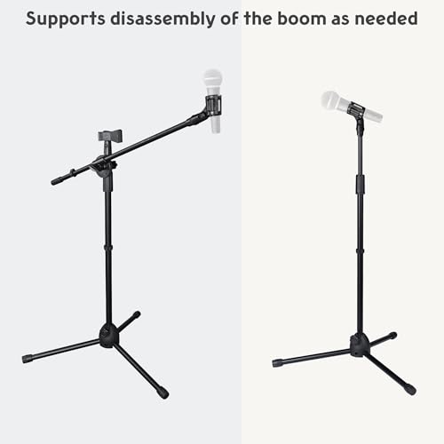 AW Adjustable Height Tripod Boom Microphone Stand Floor Dual Mic Clip - color: Black-2 Mic Clips, size: 1 pc