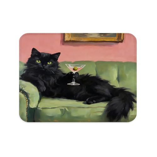 Black Cat Martini Mouse Pad Coquette Retro Desk Pad 9.5x7.9 Inch - color: Black Cat