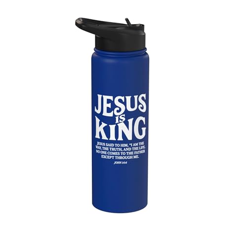 Jesus Is King John 14 6 Faith Bible Verse Stainless Steel Insulated Water Bottle - color: Royal Blue