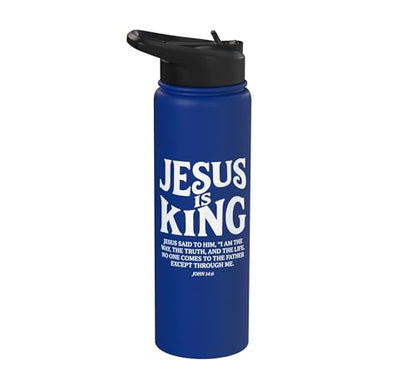 Jesus Is King John 14 6 Faith Bible Verse Stainless Steel Insulated Water Bottle - color: Royal Blue