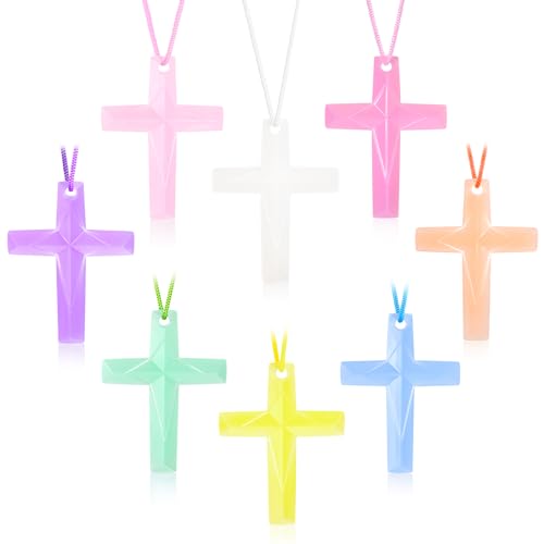104 Pack Colorful Cross Necklaces, VBS Prizes and Christian Party Favors - color: 104PCS