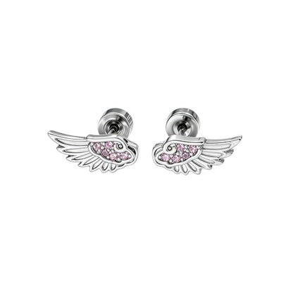 Angel Wing Earrings for Women Statement Flat Back Cartilage Stud Earrings Trendy Angel Wing Helix Piercing Stud Silver Cubic Zirconia Earring Jewelry Accessories - color: Hot Pink