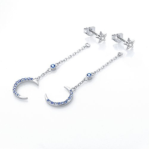 S925 Sterling Silver Heart Dangle Drop Earrings for Women Jewelry Gift - style: Crescent Stars