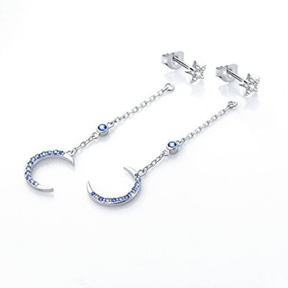 S925 Sterling Silver Heart Dangle Drop Earrings for Women Jewelry Gift - style: Crescent Stars