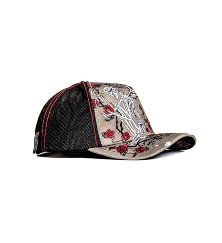 Affliction Men's Baseball Cap, Gothic Style, Embroidered Pattern - color: Dirty Potassium Spray (Winged Reaper)