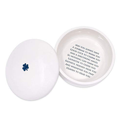 Susabella - Ceramic Round Keepsake Box With Green Irish Blessing & Shamrock
