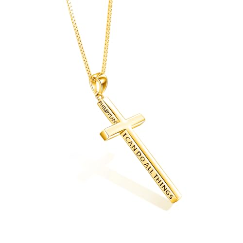 POPLYKE Cross Necklace 925 Sterling Silver Philippians 4:13 I Can Do All The Things Inspirational Necklace Gifts for Women Men 20+2'' - color: Gold